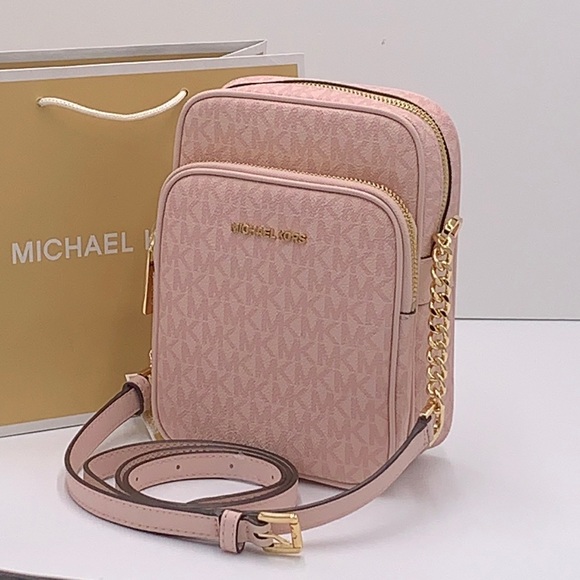 MICHAEL KORS Jet Set Travel Medium Logo Crossbody Bag DARK POWDER BLUSH COLOR - Picture 4 of 16